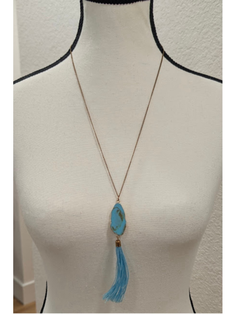 Turquoise Tassel Pendant Necklace Boho Coastal Cowgirl Festival Western Chic